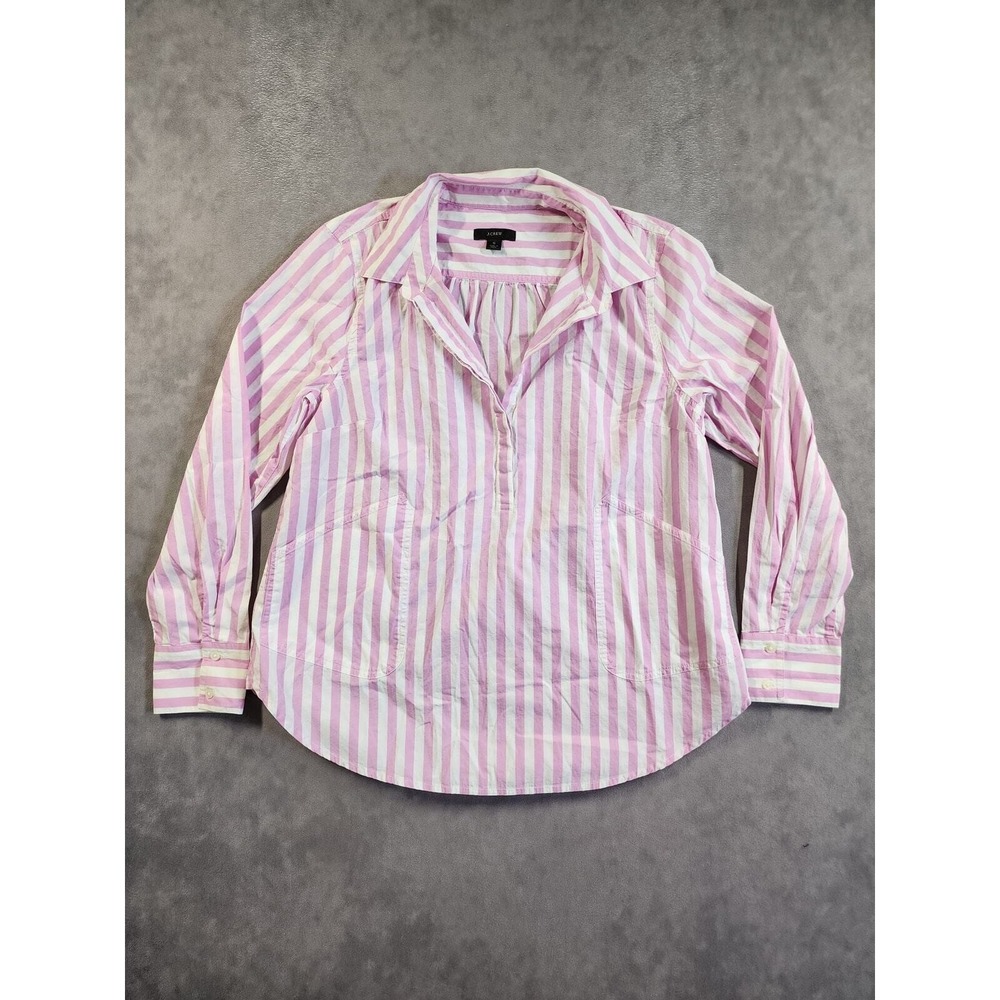 J.Crew Pull Over Dress Shirt Womens Size Small Pink White Striped Collared